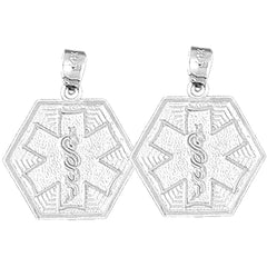 Sterling Silver 21mm Medical Alert Caduceus Earrings