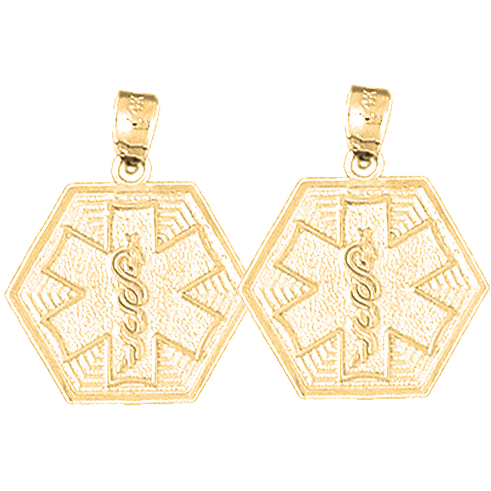 Yellow Gold-plated Silver 21mm Medical Alert Caduceus Earrings