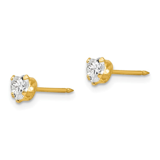 Inverness 14K Yellow Gold 4mm Clear Heart CZ Earrings