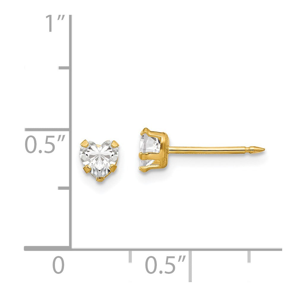 Inverness 14K Yellow Gold 4mm Clear Heart CZ Earrings