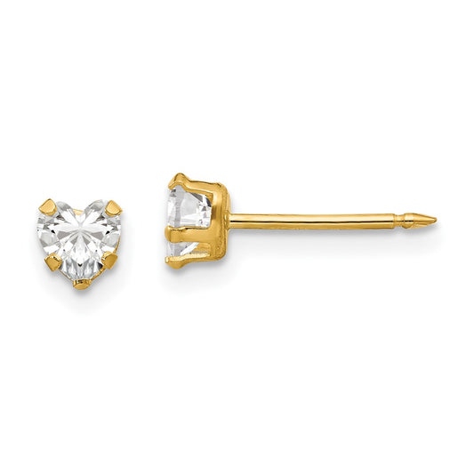 Inverness 14K Yellow Gold 4mm Clear Heart CZ Earrings