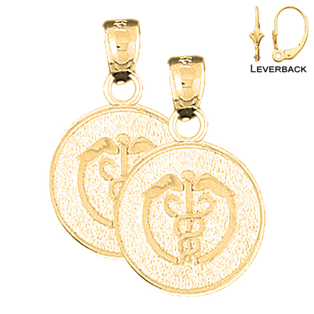 14K oder 18K Gold Medizinischer Alarm Caduceus Ohrringe