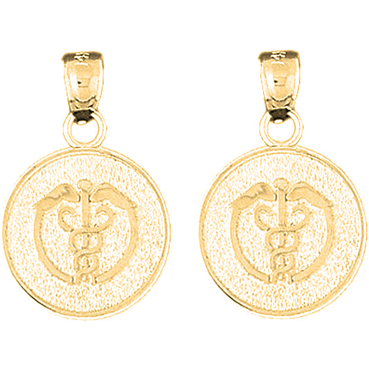 14K or 18K Gold 24mm Medical Alert Caduceus Earrings