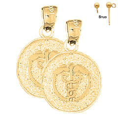 Sterling Silver 19mm Medical Alert Caduceus Earrings (White or Yellow Gold Plated)