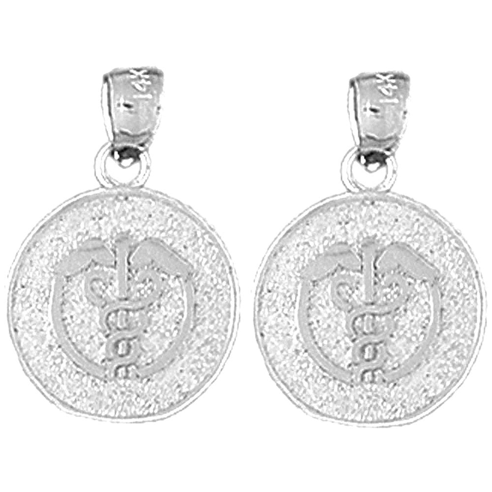 Sterling Silver 19mm Medical Alert Caduceus Earrings