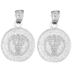 Sterling Silver 19mm Medical Alert Caduceus Earrings