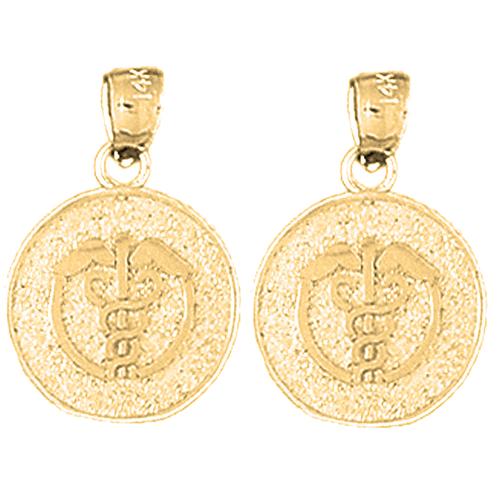 Yellow Gold-plated Silver 19mm Medical Alert Caduceus Earrings