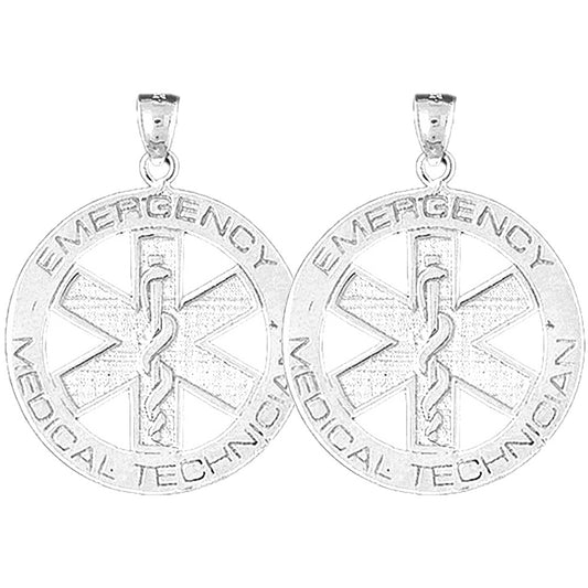 Sterling Silver 34mm Medical Alert Caduceus Earrings