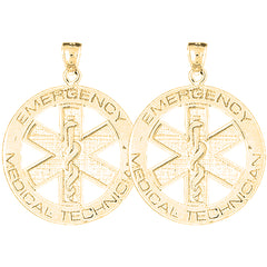 Yellow Gold-plated Silver 34mm Medical Alert Caduceus Earrings