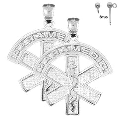 Sterling Silver 30mm Medical Alert Caduceus Earrings (White or Yellow Gold Plated)