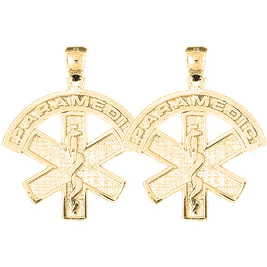 Yellow Gold-plated Silver 30mm Medical Alert Caduceus Earrings