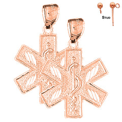 14K or 18K Gold Medical Alert Caduceus Earrings