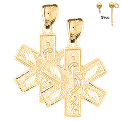 Sterling Silver 29mm Medical Alert Caduceus Earrings (White or Yellow Gold Plated)