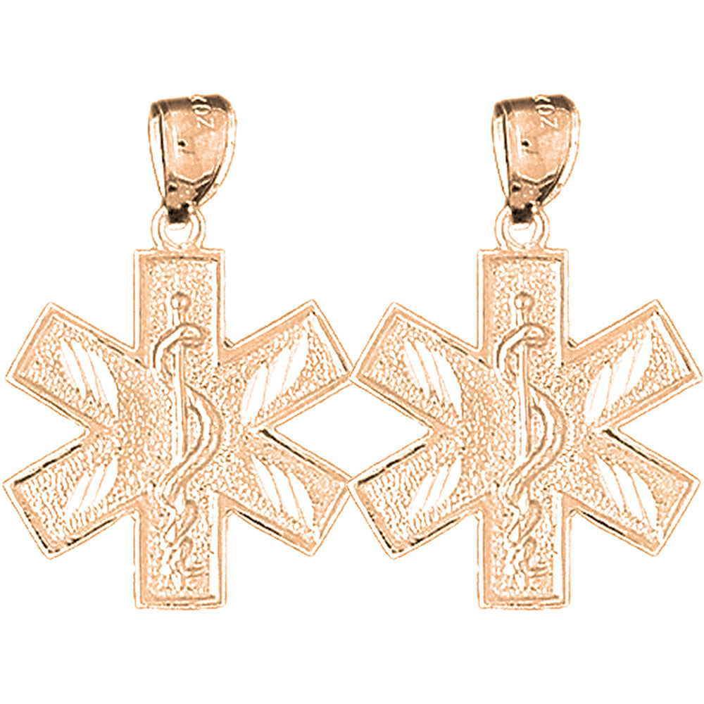 14K or 18K Gold 29mm Medical Alert Caduceus Earrings