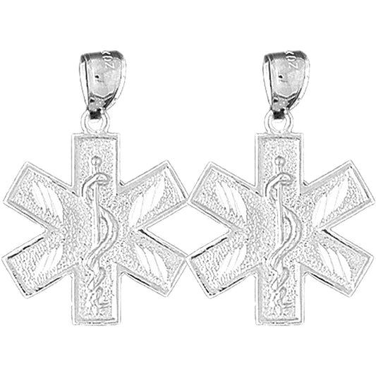 Sterling Silver 29mm Medical Alert Caduceus Earrings