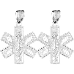 Sterling Silver 29mm Medical Alert Caduceus Earrings