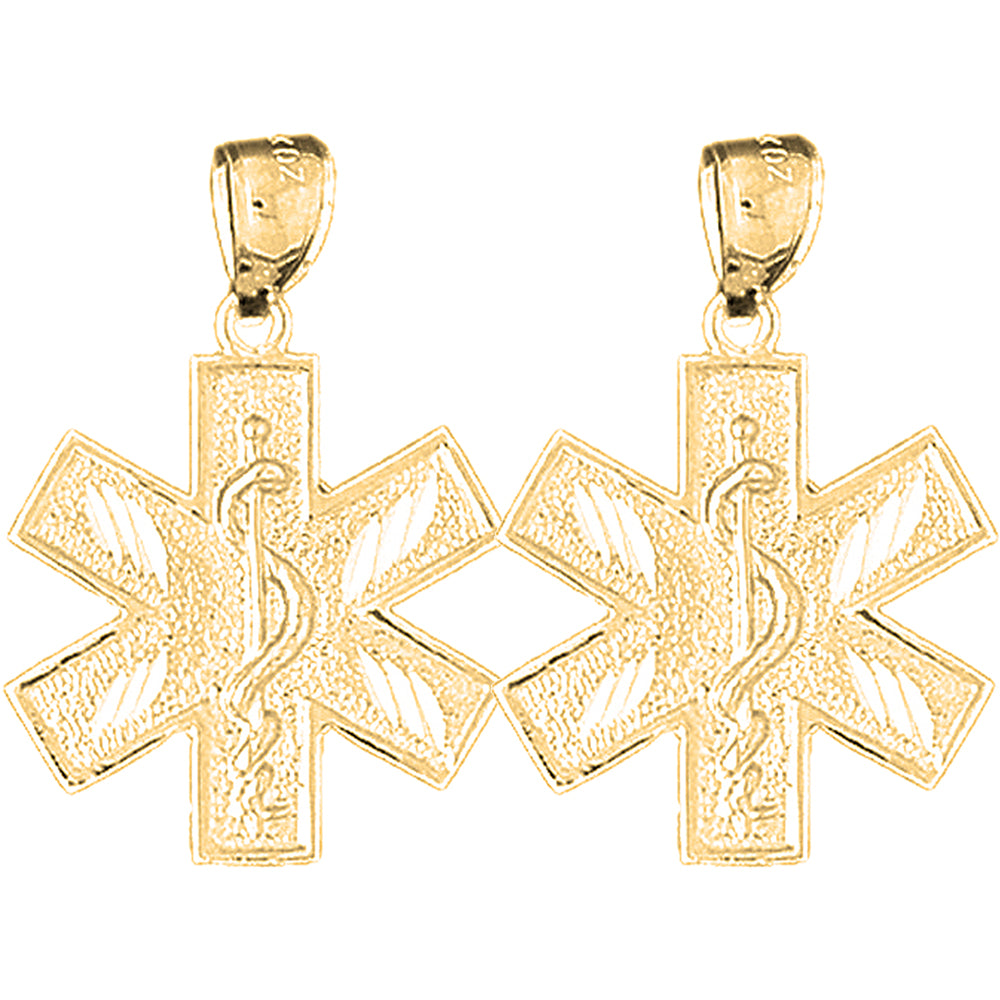 Yellow Gold-plated Silver 29mm Medical Alert Caduceus Earrings