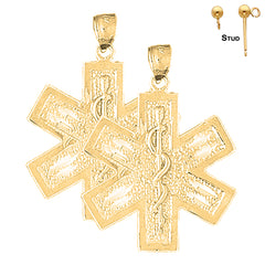 Sterling Silver 34mm Medical Alert Caduceus Earrings (White or Yellow Gold Plated)