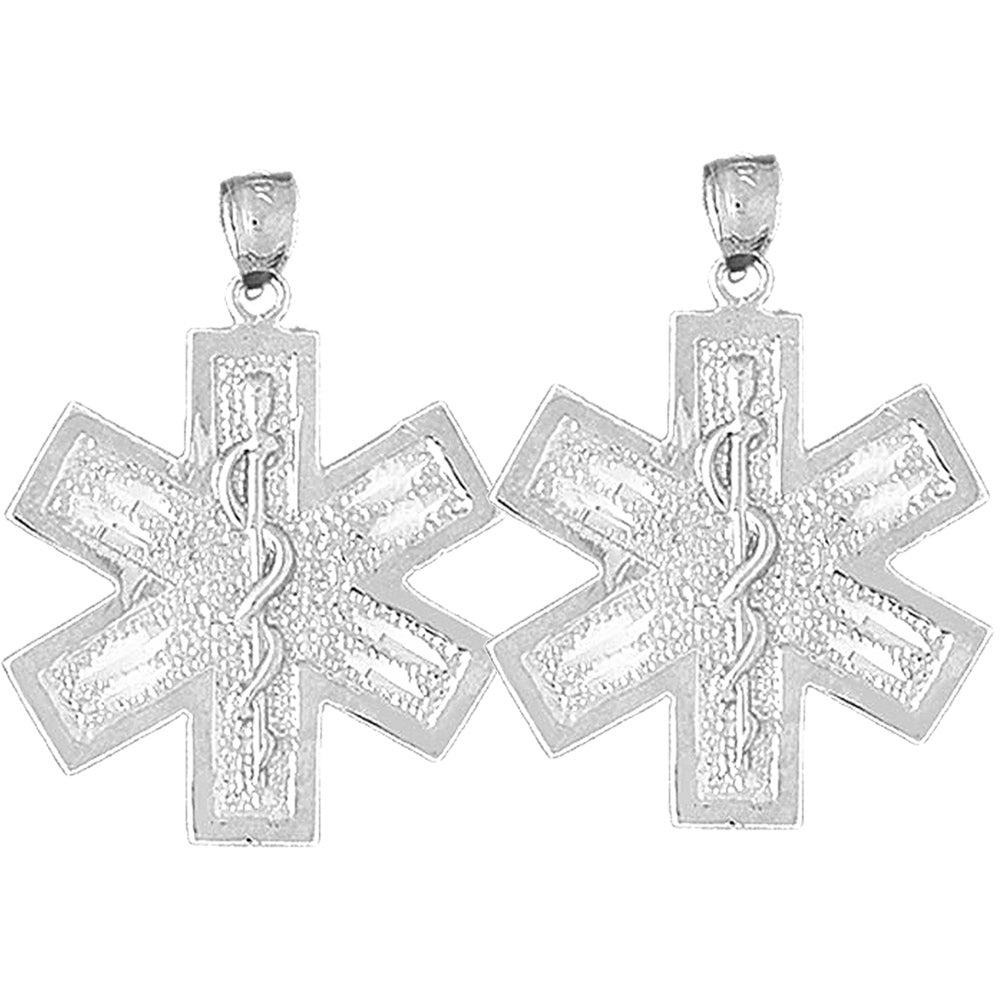 Sterling Silver 34mm Medical Alert Caduceus Earrings