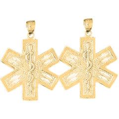 Yellow Gold-plated Silver 34mm Medical Alert Caduceus Earrings