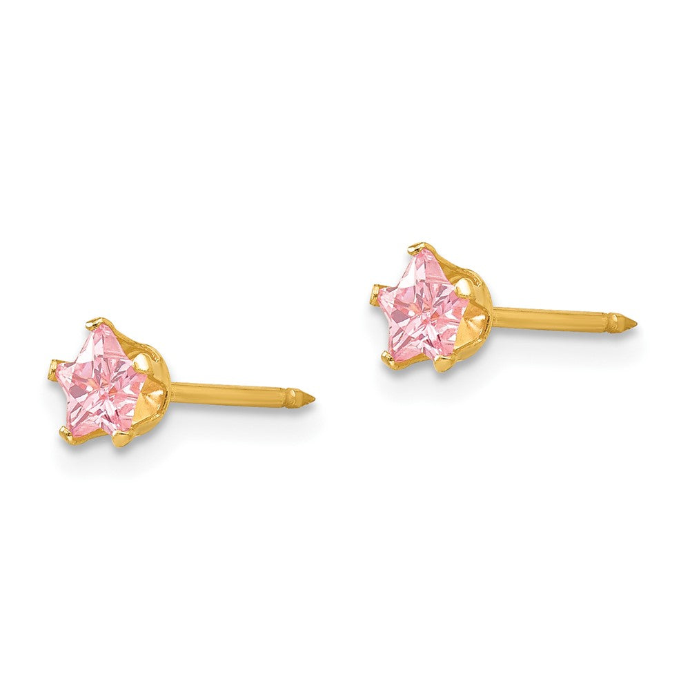Inverness 14K Yellow Gold 4mm Pink Star CZ Earrings