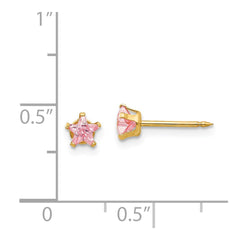 Inverness 14K Yellow Gold 4mm Pink Star CZ Earrings