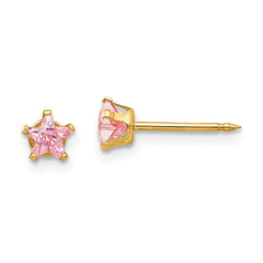 Inverness 14K Yellow Gold 4mm Pink Star CZ Earrings