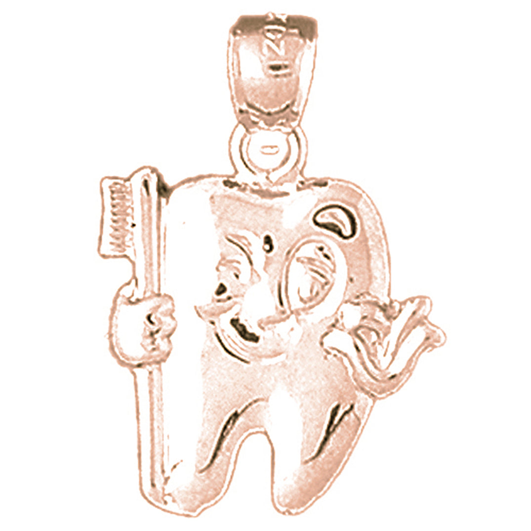 10K, 14K or 18K Gold Tooth With Toothbrush Pendant