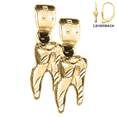 Sterling Silver 18mm 3D Tooth Earrings (White or Yellow Gold Plated)