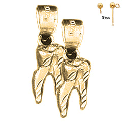 Sterling Silver 18mm 3D Tooth Earrings (White or Yellow Gold Plated)