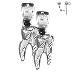 Sterling Silver 18mm 3D Tooth Earrings (White or Yellow Gold Plated)