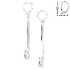 Sterling Silver 26mm 3D Toothbrush Earrings (White or Yellow Gold Plated)