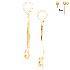 Sterling Silver 26mm 3D Toothbrush Earrings (White or Yellow Gold Plated)