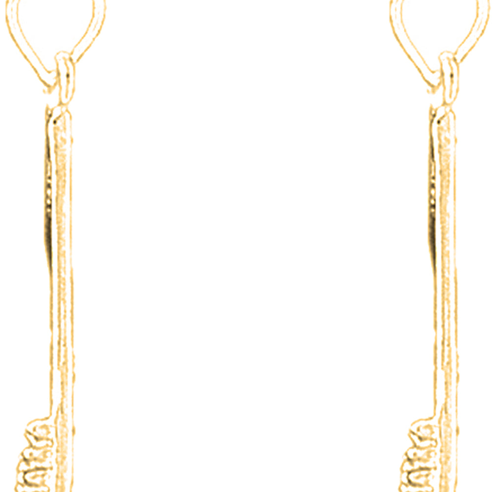 Yellow Gold-plated Silver 26mm 3D Toothbrush Earrings