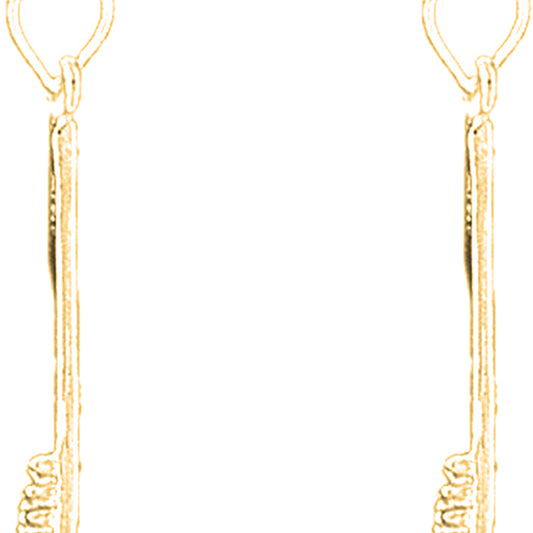 Yellow Gold-plated Silver 26mm 3D Toothbrush Earrings