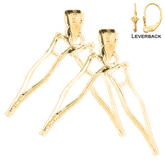 Sterling Silver 28mm 3D Crutches Earrings (White or Yellow Gold Plated)