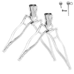 Sterling Silver 28mm 3D Crutches Earrings (White or Yellow Gold Plated)