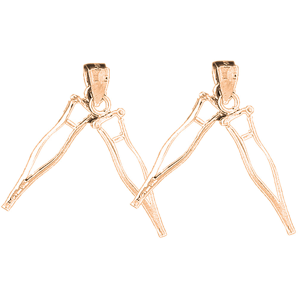 14K or 18K Gold 28mm 3D Crutches Earrings