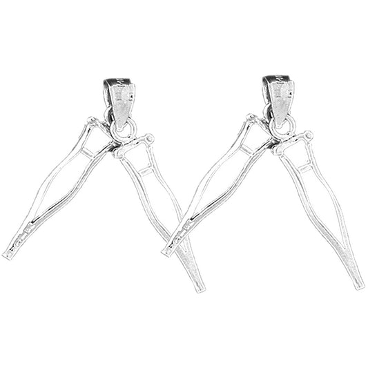 Sterling Silver 28mm 3D Crutches Earrings