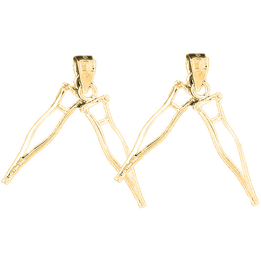 Yellow Gold-plated Silver 28mm 3D Crutches Earrings