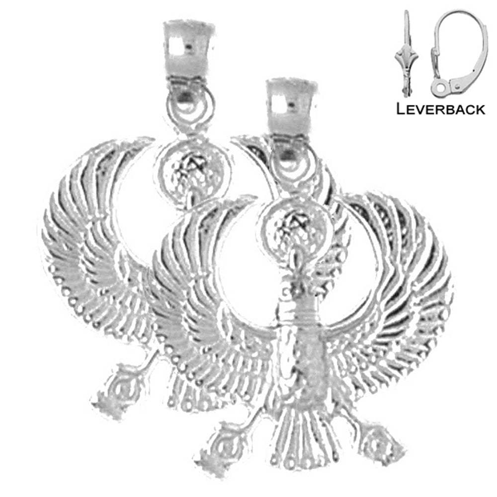 Sterling Silver 24mm Egyptian Bird Earrings (White or Yellow Gold Plated)