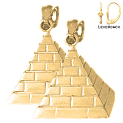 Sterling Silver 23mm 3D Pyramid Earrings (White or Yellow Gold Plated)