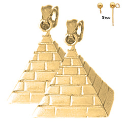 Sterling Silver 23mm 3D Pyramid Earrings (White or Yellow Gold Plated)