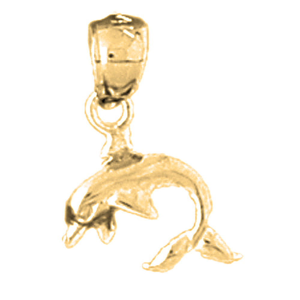 14K or 18K Gold Dolphin Riding Wave Pendant