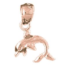 14K or 18K Gold Dolphin Riding Wave Pendant