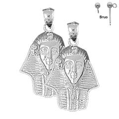 Sterling Silver 29mm King Tut Earrings (White or Yellow Gold Plated)