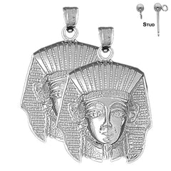 Sterling Silver 34mm King Tut Earrings (White or Yellow Gold Plated)
