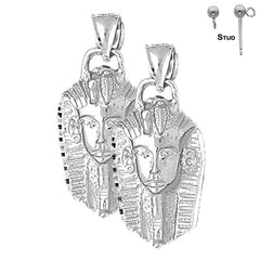 Sterling Silver 34mm King Tut Earrings (White or Yellow Gold Plated)