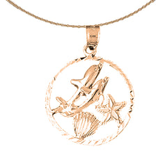 14K or 18K Gold Dolphins Jumping Through Hoop Pendant