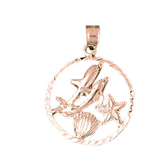 14K or 18K Gold Dolphins Jumping Through Hoop Pendant